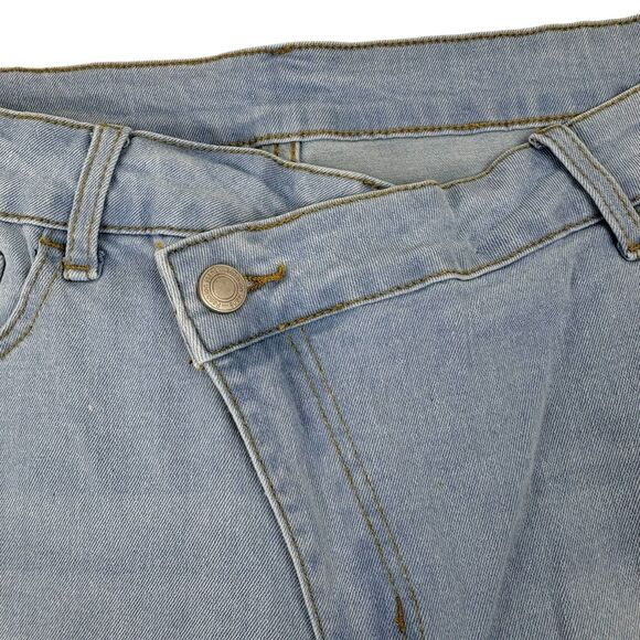 NWT Mekool Fashion Jeans Wide Leg Frayed Cuff Distressed Washed Denim 36 waist - Picture 3 of 16